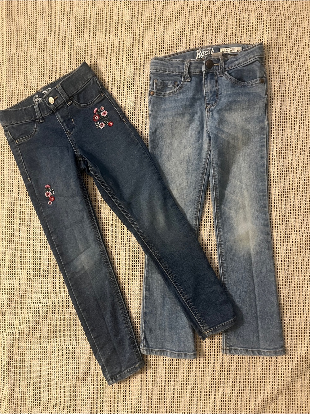 Girls' Dark Blue Embroidered Skinny Jeans and Light Blue Bootcut Jean Bundle